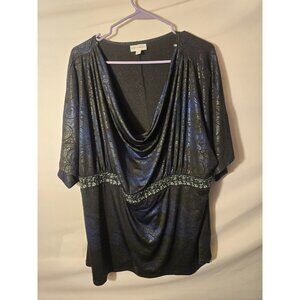 Fashion Bug Deep Blue Bling Top Shirt Fancy Blouse Shirt Womens Plus Size 3X
